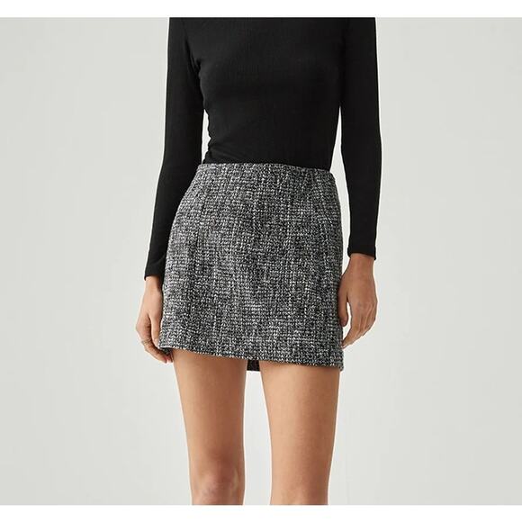 Commense Black & White Tweed Mini Skirt L NWT - Picture 1 of 8